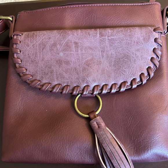 Women Faux Leather Burgundy Crossbody Shoulder Bag Stylish Handbag Soft Tote - Picture 2 of 11